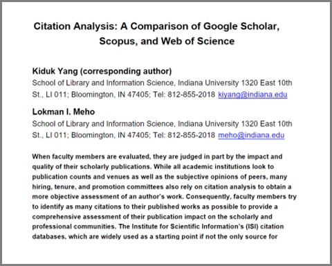 <B>2. Citation Analysis: A Comparison of Google Scholar, Scopus, and Web of Science</b>
