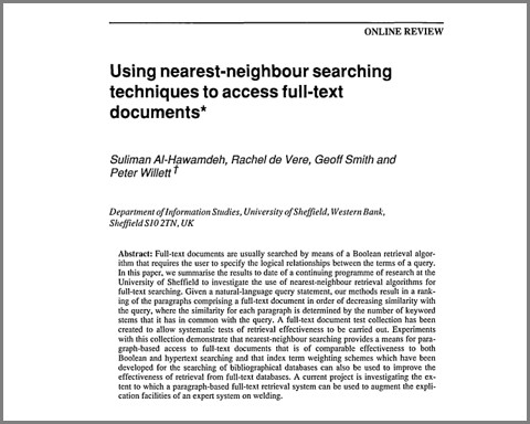 <B>7. Using nearest‐neighbour searching techniques to access full‐text documents</b>