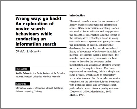 <B>9. Wrong way: go back! An exploration of novice search behaviours while conducting an information search</b>